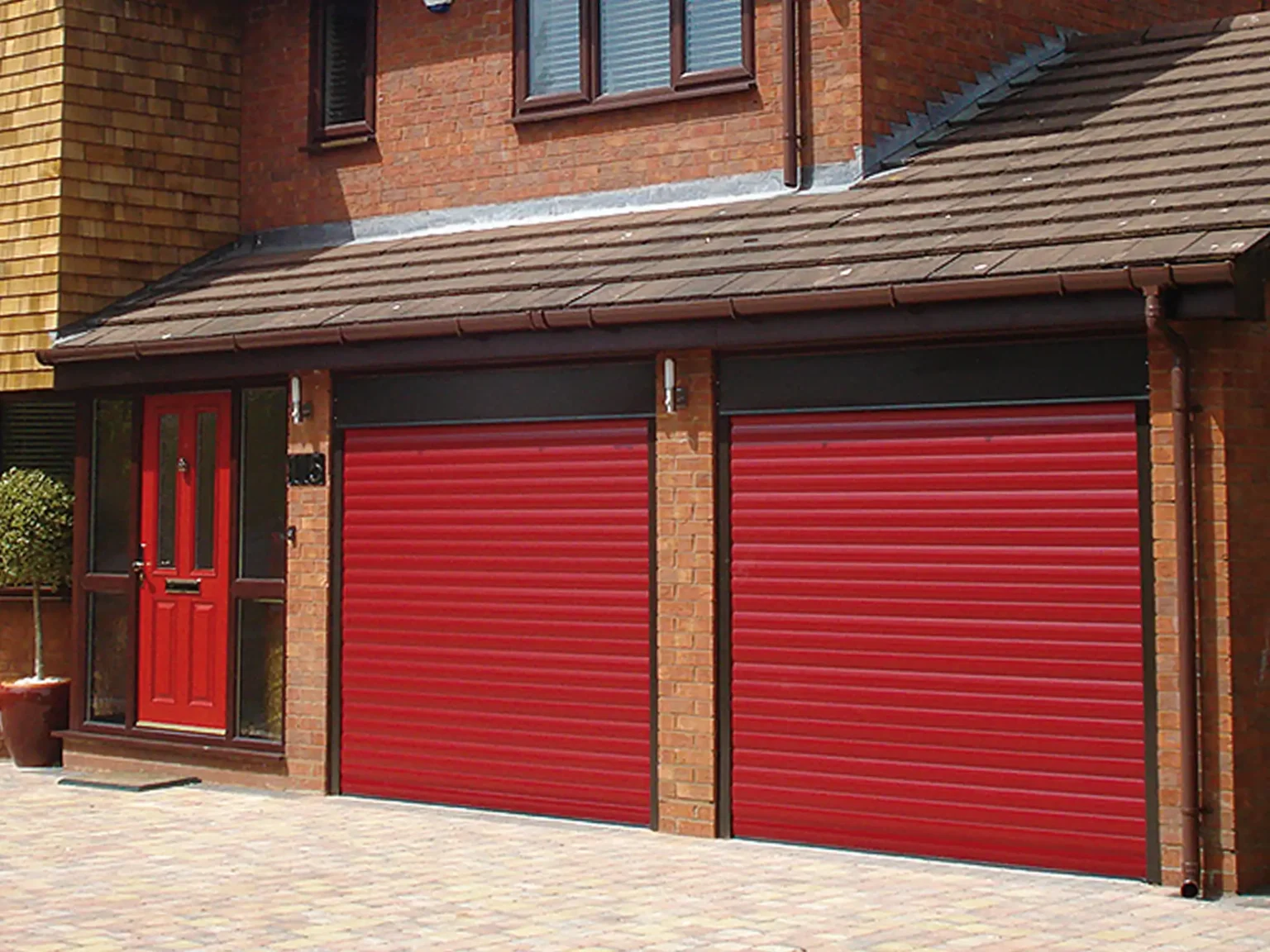 Europa Insulated Roller Garage Doors Gallery Image Red Pair