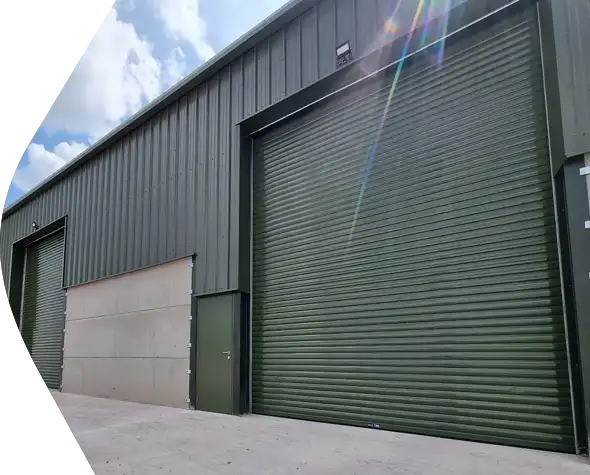 Priory Titan Roller Shutters in Olive Green RAL 6003 on industrial units