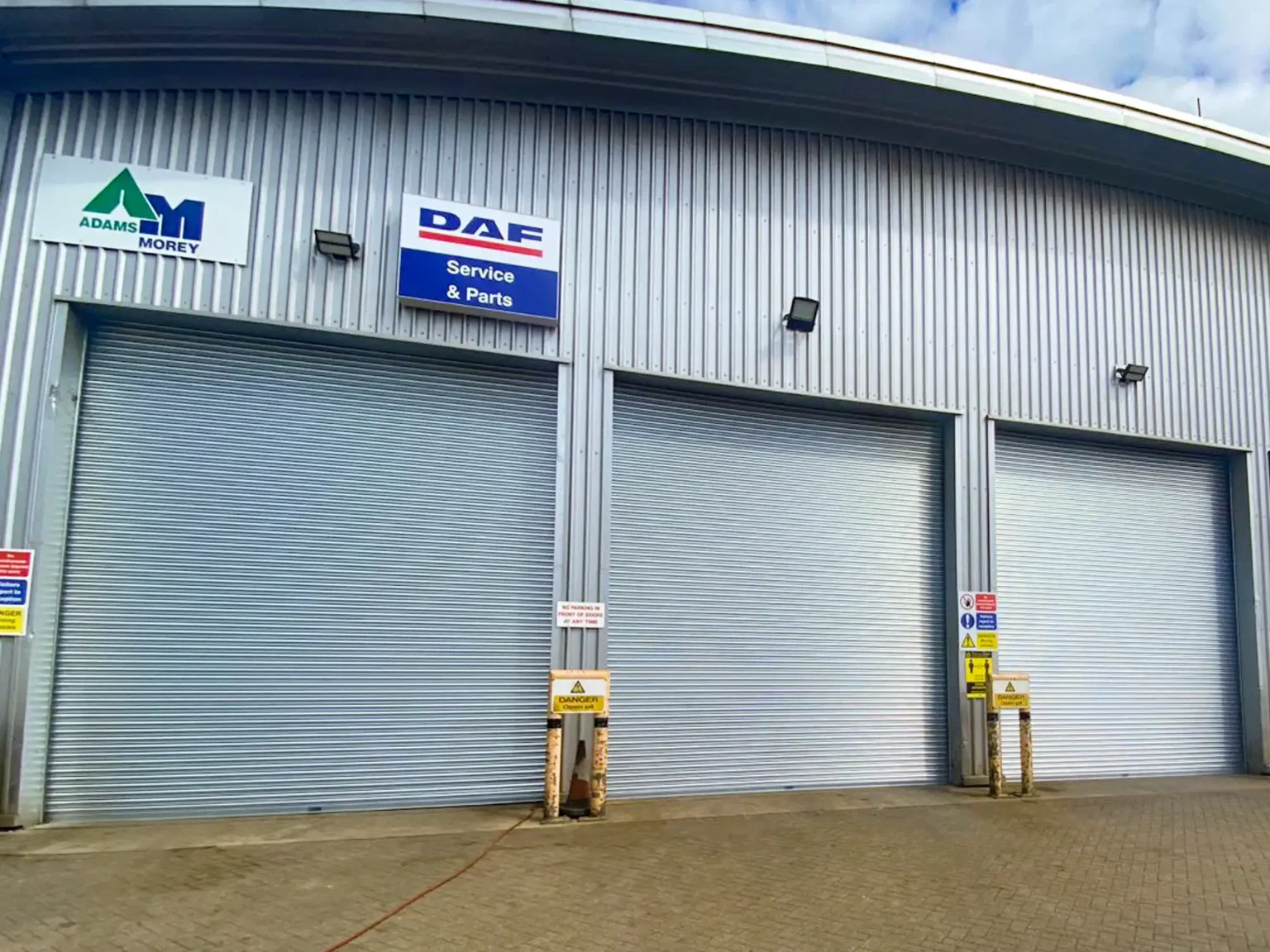 Titan Roller Shutters in galvanised finish fitted to a truck service depot